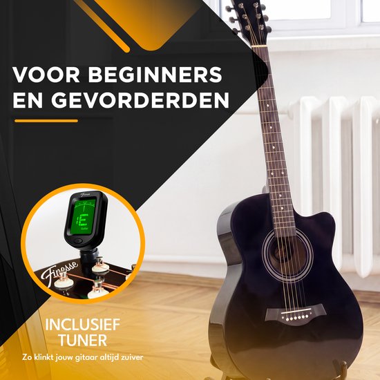Finesse Akoestische Gitaar - met Videocursus - 4/4 40" - Western Gitaar - Gitaar Kind & Volwassenen - Zwart