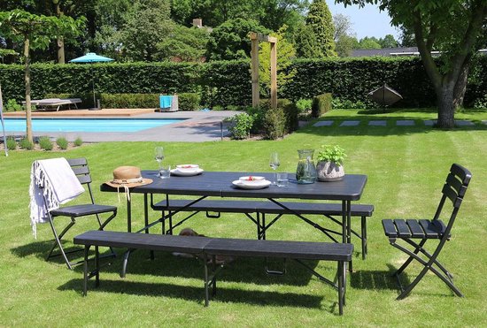 ERRO Picknickbank - Opklapbare Tuinbank - Houtlook - Zwart - 180cm