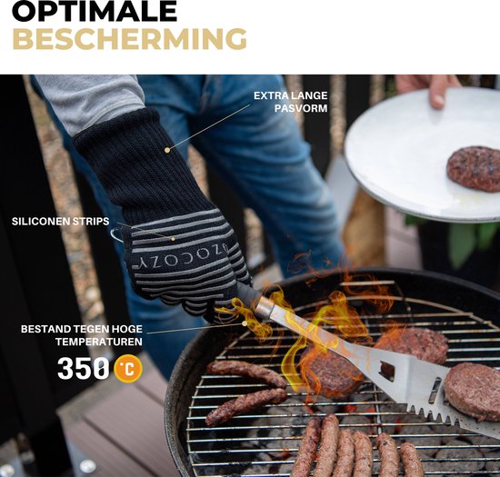 Ozocozy - BBQ accessoires - 10-delig - Barbecue gereedschap - BBQ handschoen - Aluminium koffer - Cadeau voor man
