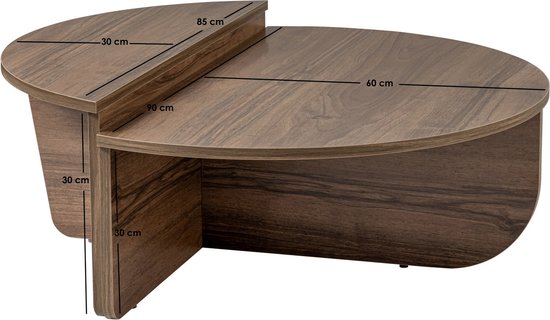 Dimehouse Salontafel - Ovaal - 85x30x30 cm - Melamine - Japandi - Houtlook - Naturel Walnoot