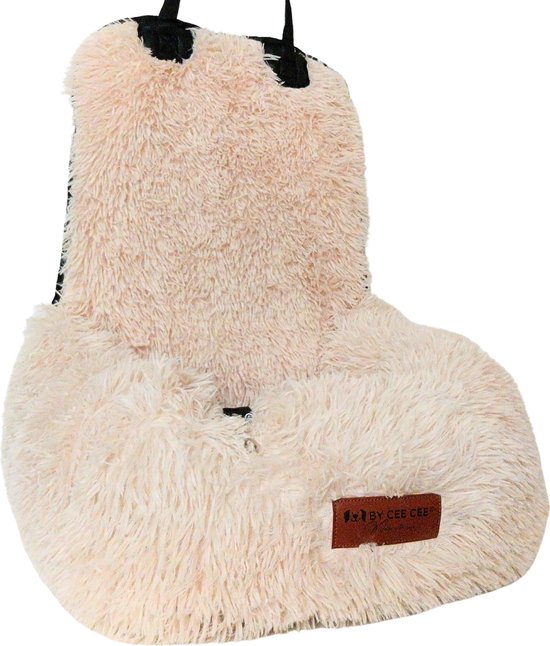 By Cee Cee Autostoel Hond Deluxe – Maat S – Veiligheidslijn - Foam Flakes Vulling - Afritsbare Hoes – Beige Polyester