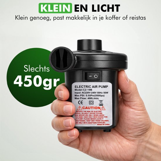 Travelhawk Elektrische Luchtpomp - Electrische Pomp Luchtbed - Inclusief Stekker en Autolader - Compact - Handig Voor Kamperen - 12V En 220V -