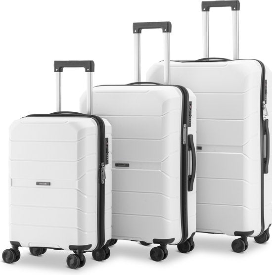 SC Urban Adventurer - Kofferset - 3-delig - Cijferslot - 232L - Spinner wielen - Reiskoffer met Kofferslot - Lichtgewicht - Wit
