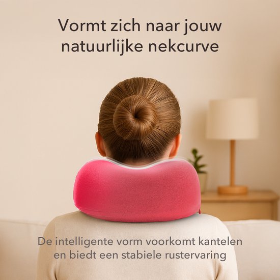SC Travel Essentials - Nekkussen Set 3-delig - Ergonomisch Memory Foam Reiskussen met Oogmasker en Oordoppen - Ideaal voor Vliegtuig, Auto en Trein - Compact en Luxe - Rood