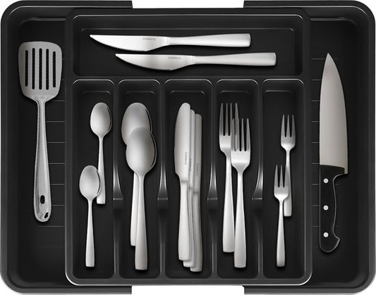 Deleca Uitschuifbaar Bestekbak met 8 Vakken - Besteklade Organizer - Keukenlade Bestek Organiser - Bestekhouder Keuken - 57 x 38 cm - Kunststof / Zwart