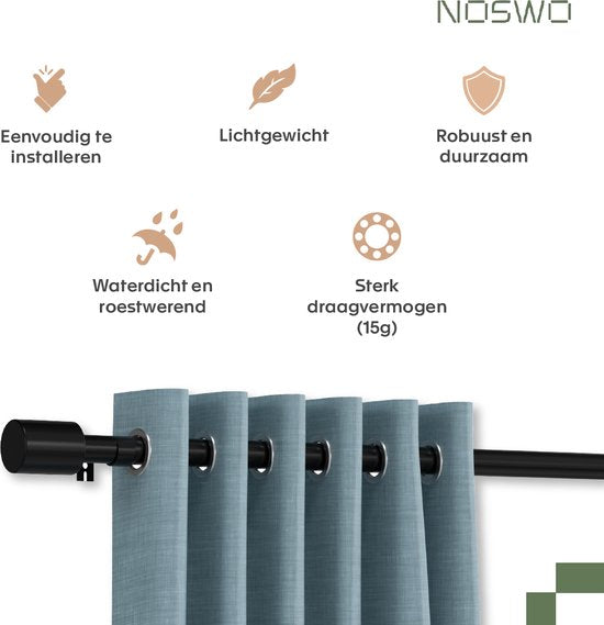 Noswo Gordijnroede - Uitschuifbaar - 183 tot 366 cm - Gordijnstang - Gordijnrails Compleet - Metaal - 300cm - Zwart