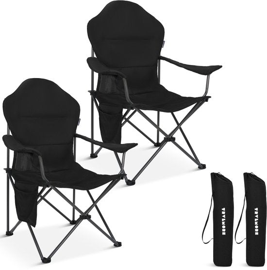 TRVLMORE Campingstoelen XXL - Opvouwbaar - 2-Pack - 160KG Draagvermogen - Incl. Draagtas - Klapstoel - Visstoel - Kampeerstoel - Vouwstoel - Zwart