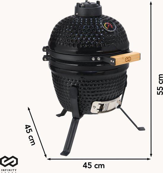 Infinity Goods Kamado BBQ Egg - 13 Inch - Inclusief Hoes - Houtskoolbarbecue - Ø 27 CM - Zwart