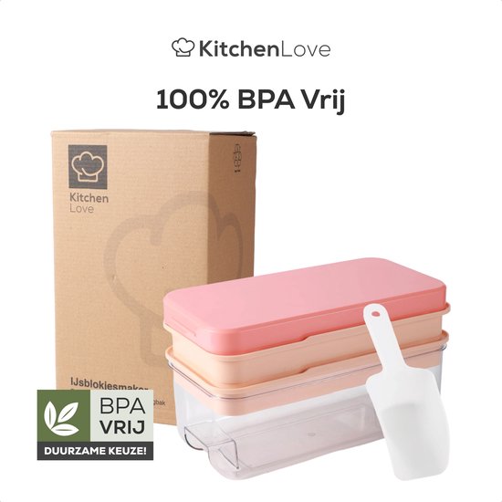 KitchenLove IJsblokjesmaker - IJsblokjesvorm met Deksel & IJsschep - 64 IJsblokjes