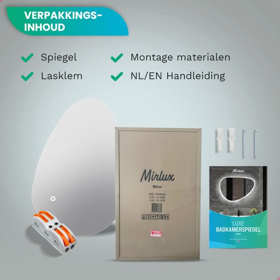 Mirlux Badkamerspiegel met LED Verlichting – Asymmetrisch - Organisch Wandspiegels – Anti Condens Douchespiegel - Wandspiegel 150x93CM