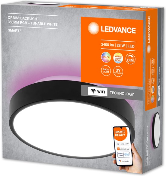LEDVANCE Armatuur: voor plafond, DECORATIVE CEILING BACKLIGHT WITH WIFI TECHNOLOGY / 28 W, 22-…24- V, stralingshoek: 11-, RGBTW, 3-65- K, body materiaal: metaal, IP2-