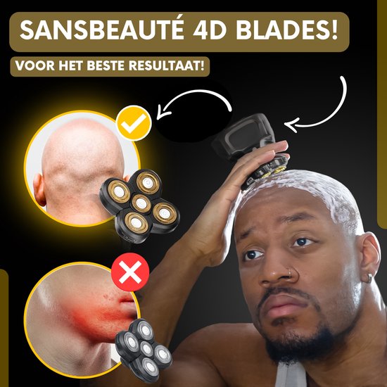 6-in-1 Scheerapparaat Mannen – Trimmer - Sansbeauté® SkullSharp Classic - Elektrische Gezichts- & Hoofdscheren - Hoofd Kaal Scheren – Elektrisch - Nat & Droog