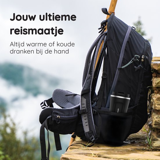 Volcan RVS Koffiebeker To Go - Thermosbeker - Lekvrij - Theebeker - 380ml - Zwart