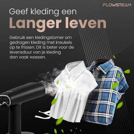 FLOWSTEAM® Luxe Kledingstomer - Handstomer - Stoomapparaat Kleding - Matte Black Edition - Inclusief Opbergzakje