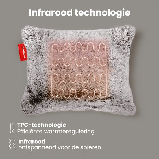 Auronic Warmtekussen - Teddy - 45x60 - Draadloos - Oplaadbaar - Elektrisch kussen - Infrarood - Grijs