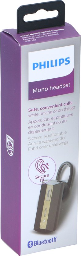 Philips SHB1202/10 Bluetooth Mono Headset – In-Ear Oortje met Microfoon – Zwart/Goud
