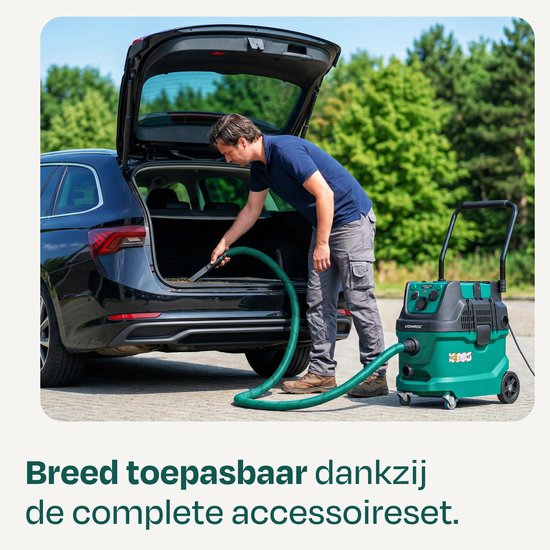 VONROC bouwstofzuiger nat/droog - M-klasse - 1600W - 22kPa - Automatische filterreiniging (klopfunctie) - HEPA H14 - 40L tank – Antistatische slang Ø35 mm