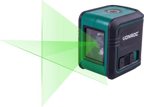 VONROC Kruislijnlaser – Groen – Zelfnivellerend – 18 meter – Incl. bevestigingsbeugel, opbergtas