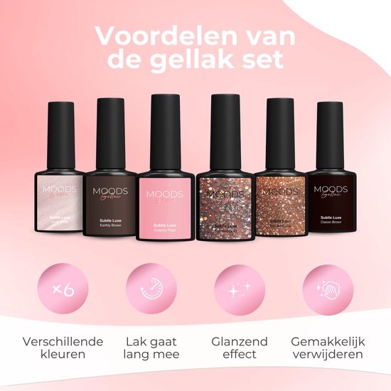 Moods Gellac 6-delige Set - Gellak Starterspakket - Gel Nagellak - 8ML - Subtle Luxe - Gellac - Nagels - Chique Kleuren - HEMA- & TPO-vrij
