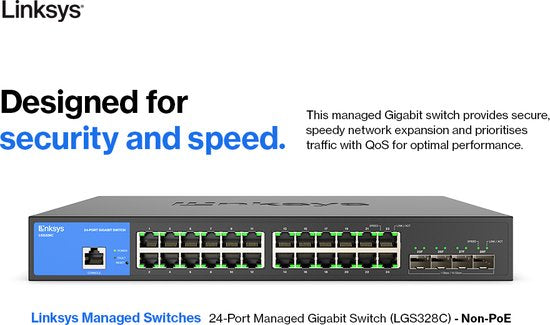 Linksys Netwerkswitch - LGS328C - Gigabit - Managed - 24 Poorten + 4 SFP+ - Zwart