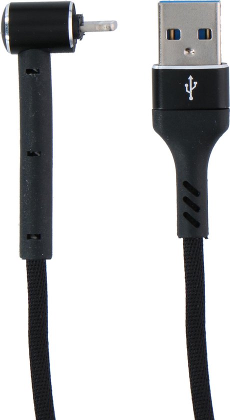 Grundig 3-in-1 USB-A naar Lightning Kabel – 1 Meter – Opladen, Synchroniseren & Telefoonstandaard – Zwart