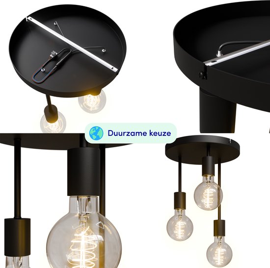 Nolt Plafondlamp - Plafonniere - 3x E27 Lamp - Industrieel - ⌀ 28cm - Zwart