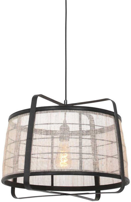 Anne Lighting - hanglamp - Capos - zwart - hout stof - Ø 48cm - E27 - 3511ZW