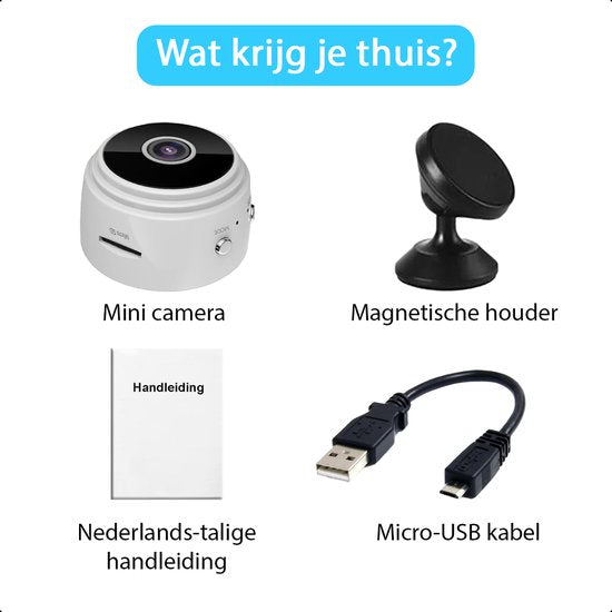 Tech Essentials Mini Verborgen Spy Camera - 1080P - Met WiFi APP - Micro Geheime Beveiligingscamera - Binnenhuis - Spionage - afluisterapparatuur - Wit