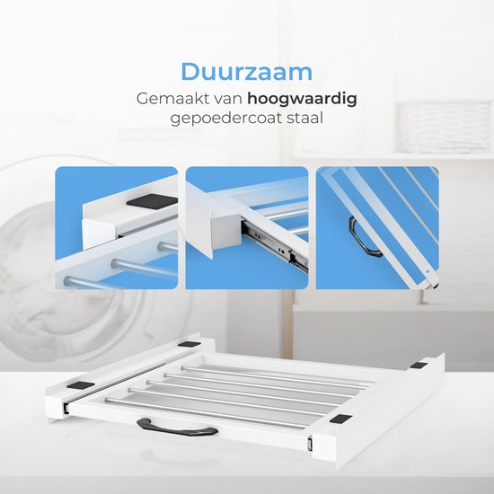 Skoov Tussenstuk voor Wasmachine & Droger - Stapelkit - Met uitschuifbare plank - Universeel - Droogkast - Meubel - incl. trildempers en spanband