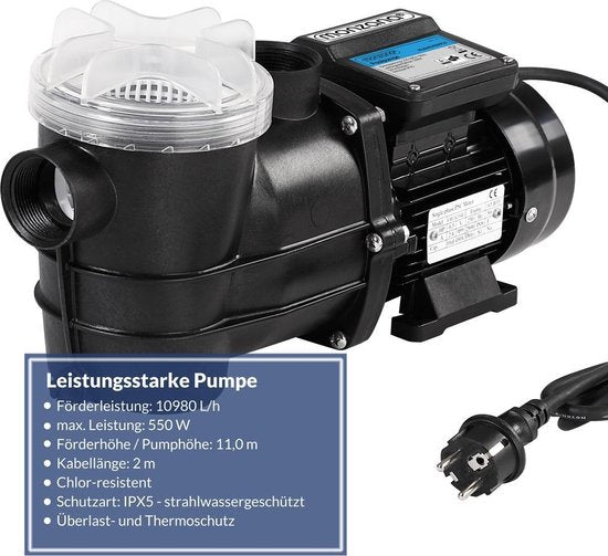 Monzana Filterpomp + Voorfilter - 10.980 l/u 450 W IPX5 – Zwart