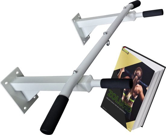 Zoluko Professionele Pull Up Bar Wandmontage - Incl. E-book - 150kg Draagkracht - Eenvoudige Bevestiging - Optrekstang Fitness - Pull Up Station voor Thuis Sporten - Chin Up Bar - Wit