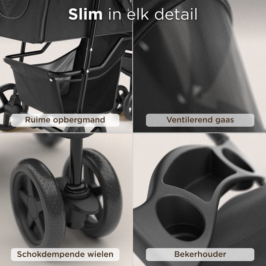 TrevoPet® Inklapbare Hondenbuggy - Voor Kleine en Middelgrote Honden tot 15 kg - Waterafstotend met Bekerhouder, Opbergmand - Zwart