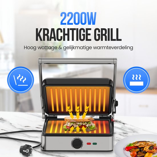 Strex Tosti Apparaat XL Met Temperatuurregeling - Contactgrill Groot / Tosti Ijzer / Broodrooster / Grill Apparaat / Panini Grill - PFAS Vrij - 2200W
