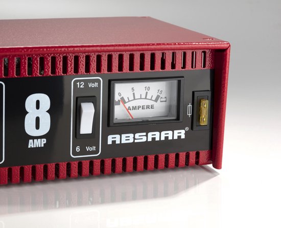 Absaar Acculader 6/12V 8A - voor auto en motorfiets - metalen behuizing