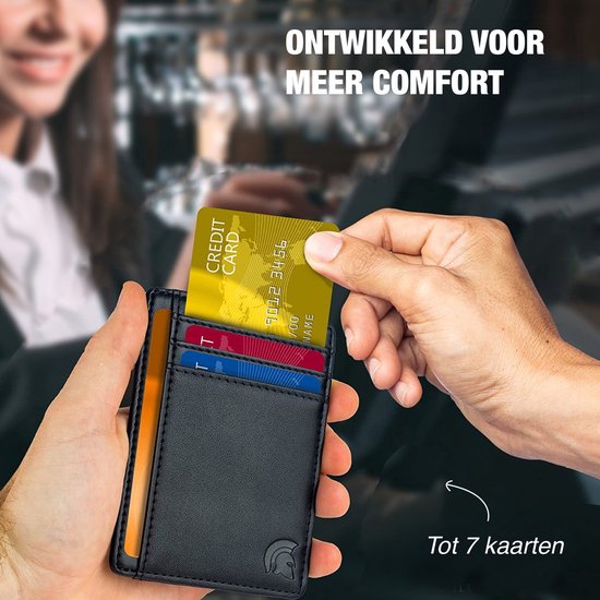 POWR Pasjeshouder Mannen Zwart - Beschermhoes Bankpas met Anti Diefstal - RFID Technologie - 5 Tot 7 Kaarten - Kaartenhouder Leder
