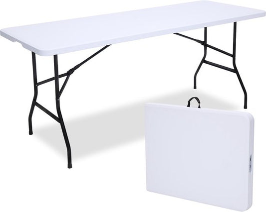 Brixy Inklapbare Tafel - Vouwtafel - 180 x 70 x 74 cm - Campingtafel - Tuintafel - Draagbaar - Wit