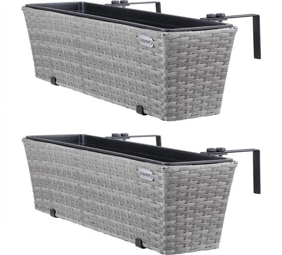 Casaria Polyrattan Bloembak – 2 Stuks Incl. Ophangbeugels - Grijs