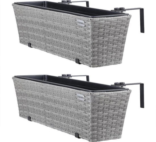 Casaria Polyrattan Bloembak – 2 Stuks Incl. Ophangbeugels - Grijs