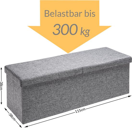 Casaria Zitbank met Opbergruimte - 115x40x40cm 131L Linnen Look – Donkergrijs