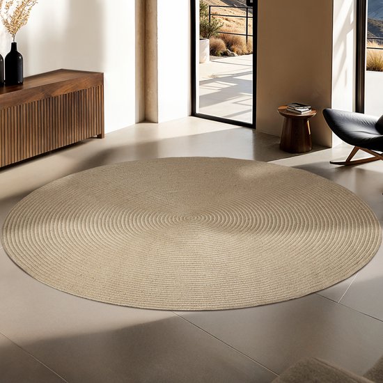 tectake® Gevlochten vloerkleed - Boho-stijl - Jute vloerkleed voor binnen en buiten - Duurzaam en onderhoudsvriendelijk - Vormvast en allergievriendelijk - Rond tapijt - Ø160 cm