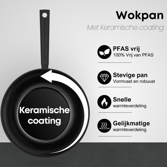 Savore Kitchen Wokpan Ø 28 cm - Inductie - PFAS vrij - Keramische Antiaanbaklaag - Wok Pan - Wokpannen