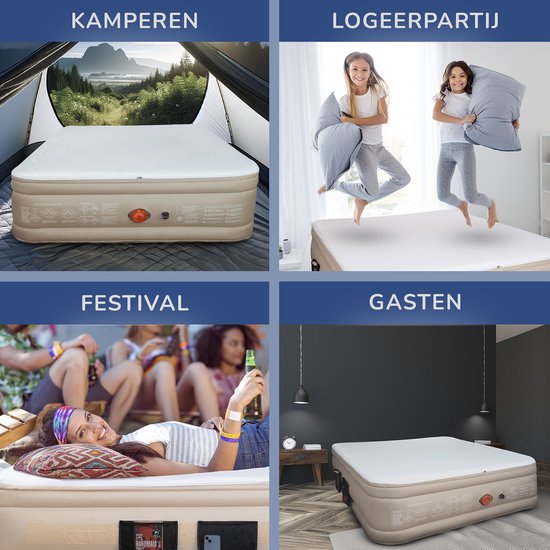 FLOAT CloudSpring - 2 Persoons luchtbed met (5 cm) Foam Topper - <3 min snel opgeblazen - Inclusief 2 opbergzakken, draagtas en reparatiekit - 203x152x46 cm - Zelfopblazend Twee persoons luchtmatras - Ingebouwde elektrische pomp - Stevig Logeerbed