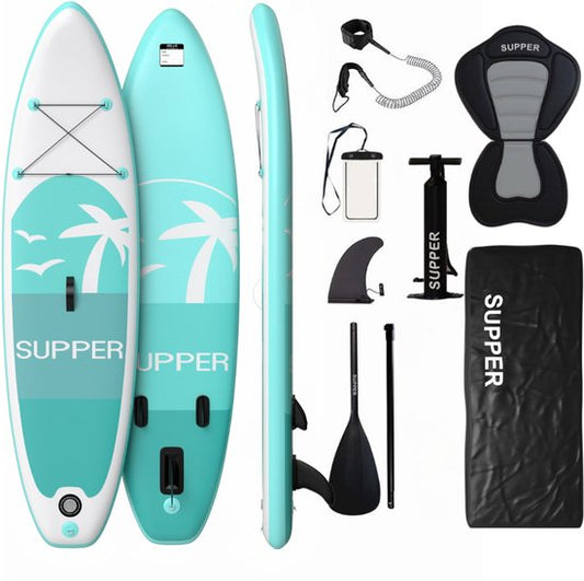 Supper Sup Board XL - Max. 220KG - Opblaasbaar – Paddle Board – Waterdicht Telefoonhoesje – Pomp – Vin – Leash – Draagtas – 335 x 81 cm - Turqoise
