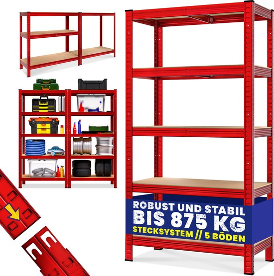 Stellingkast Set van 2 – 180x90x40cm Belastbaar tot 1750kg - Rood