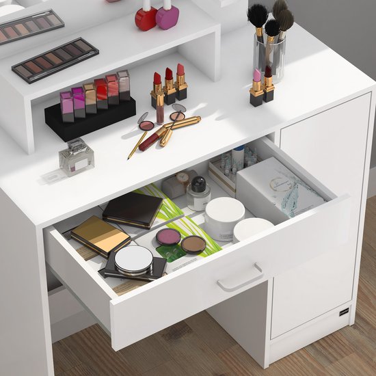 Casaria Make up tafel Jocelyn - Lade Spiegel LED 3 Planken 140x110 - Wit