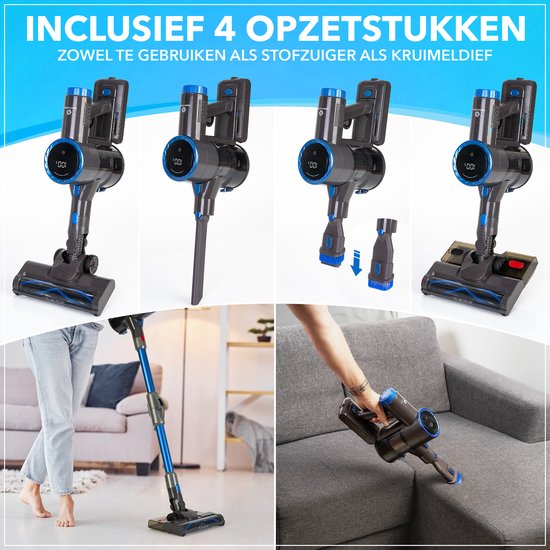 Innovixpro® Steelstofzuiger Draadloos - Krachtige 30KPa Steelstofzuiger met Dweilfunctie - Zonder Zak - Op Accu - Incl. Extra Opzetstukken & Opbergtas - HEPA Filter - Steelstofzuigers - Handstofzuiger - Multifunctionele Steelstofzuiger