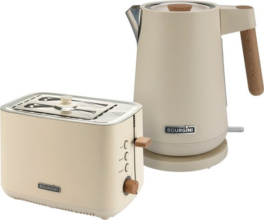 Bourgini Harmony ontbijtset - Beukenhouten elementen - RVS Waterkoker met Broodrooster