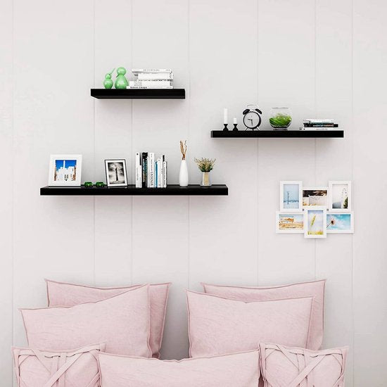 WOLTU Wandplank Zwart Hoogglans – 25 x 22,9 x 3,8 cm – Zwevende MDF Plank met Verborgen Bevestiging