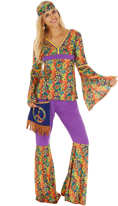 Dressforfun Vrouwenkostuum Hippie L - verkleedkleding kostuum halloween verkleden feestkleding carnavalskleding carnaval feestkledij partykleding - 300944