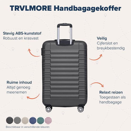 TRVLMORE Handbagage Koffer - 38L - Cijferslot - Lichtgewicht - Trolley - 54x36x20cm - Donkergrijs
